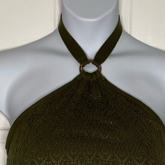 Lane Bryant Top Open Crochet Halter Tank Sweater Twin Set 18/20 Olive Coastal - Picture 4 of 10
